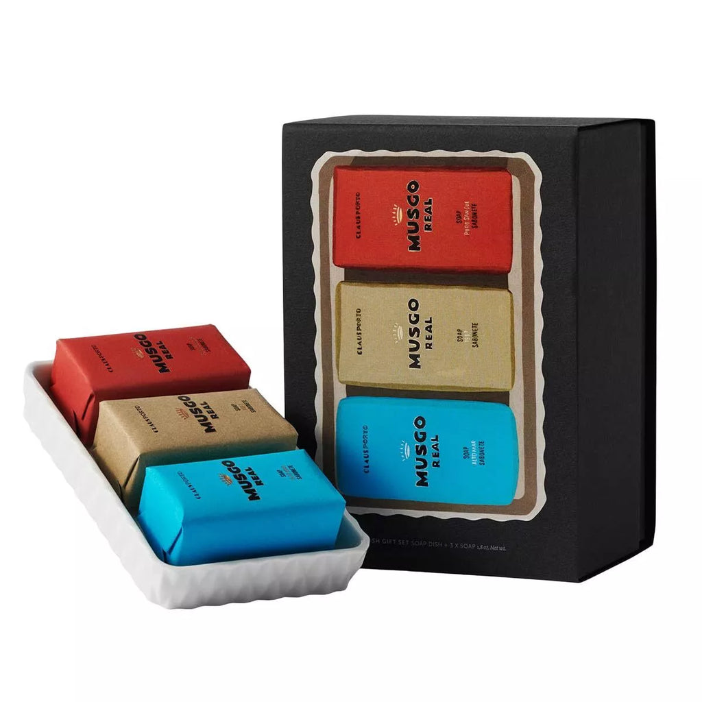 Claus Porto Musgo Real Gift Set Soap Dish 3x50g Alto Mar, Puro Sangue, 1887
