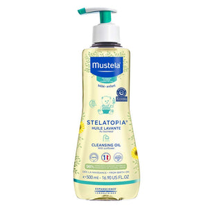 Mustela Stelatopia, Cleansing Oil, Baby Body Wash for Eczema, Prone Skin, with 98% Natural Ingredients, Tear Free, 16.9 Fl Oz