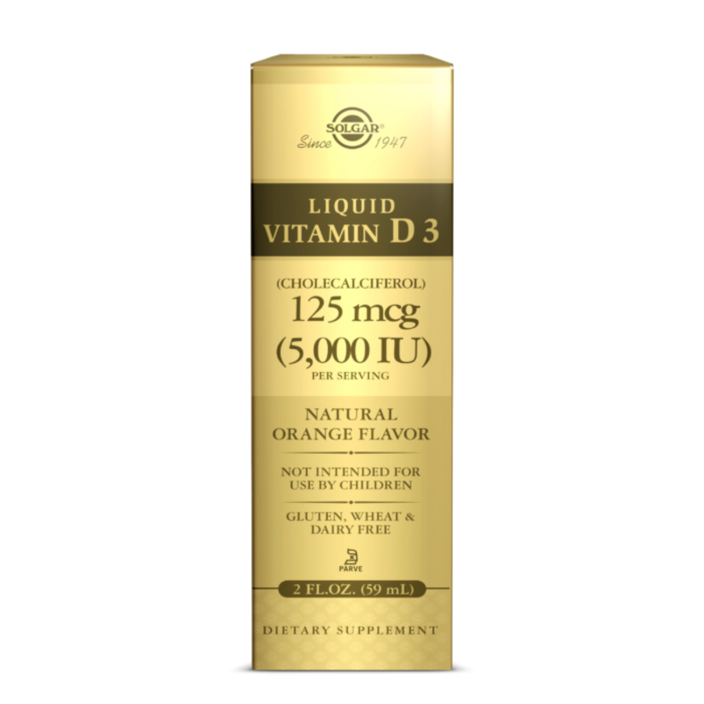 SOLGAR LIQUID VITAMIN D3 (CHOLECALCIFEROL) 125 MCG (5,000 IU) – NATURAL ORANGE FLAVOR