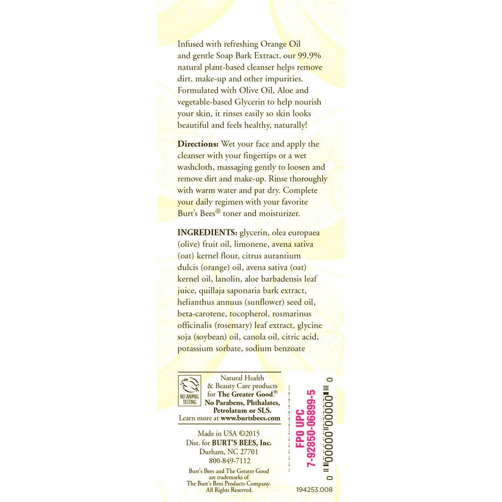 Burt's Bees Orange Essence Facial Cleanser, Sulfate-Free Face Wash, 4.3 Ounces