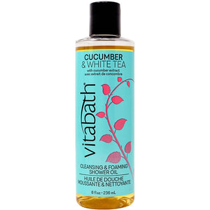 Vitabath Cucumber & White Tea Cleansing & Foaming Shower Oil Refreshing Nourishing Body Wash & Hydrate - Daily Essential Dry Skin Quench for Women & Men - 8 fl oz
