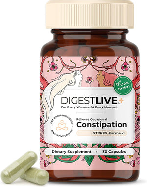 DigestLive Stress Constipation Relief Laxative for Women, 30 Capsules,100% Herbal Stool Softener - Female Gentle Natural Colon Cleanse, Detox, Bloating & Gas, Fast-Acting, Vegan, Gluten & GMO-Free