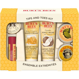 Burt's Bees Tips and Toes Kit  6 Travel Size Products in Gift Box - 2 Hand Creams, Foot Cream, Cuticle Cream, Hand Salve and Lip Balm