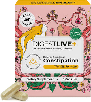 DigestLive Women's Constipation Relief Laxative for Travel, 10 Capsules,100% Herbal Stool Softener - Female Gentle Natural Colon Cleanse, Detox, Bloating & Gas, Fast-Acting, Vegan, Gluten & GMO-Free