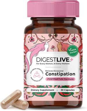 DigestLive Women's Constipation Relief Laxative for Postpartum, 30 Capsules,100% Herbal Stool Softener- Female Gentle Natural Colon Cleanse Detox, Bloating & Gas, Fast-Acting, Vegan, Gluten & GMO-Free