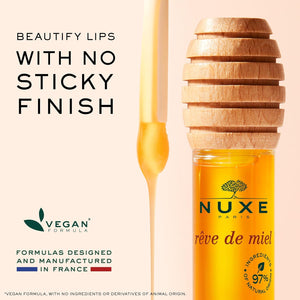 NUXE Rêve de Miel Honey Lip Oil - Ultra Shiny Finish | 100% Natural Organic Moisturizing Gloss With Vitamin E, Honey & Lavender, 0.33 Fl Oz