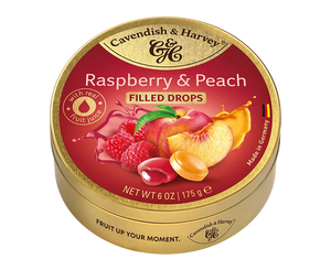 Cavendish & Harvey Raspberry & Peach Filled Drops In Tin 175g