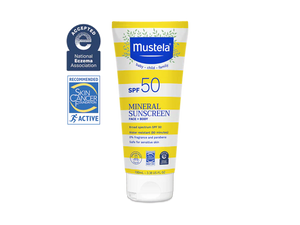 Mustela Baby Mineral Sunscreen SPF 50 for Sensitive Skin, Fragrance Free, Non-Nano Sun Lotion, Water Resistant