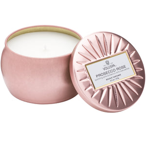 Voluspa PETITE DECORATIVE TIN CANDLE Sparkling Rose