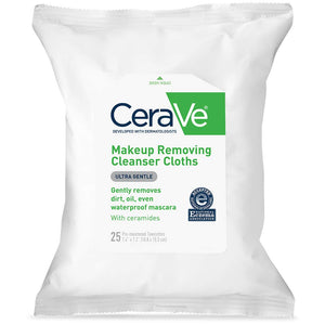 CeraVe Makeup Removing Cleanser Cloths | Makeup Wipes to Remove Dirt, Oil, & Waterproof Eye & Face Makeup Fragrance Free 25 Count