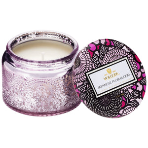 Voluspa PETITE EMBOSSED GLASS JAR CANDLE Japanese Plum Bloom