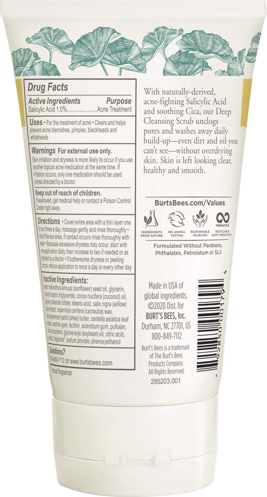 Burt's Bees Natural Acne Solutions Pore Refining Cleansing Scrub, Exfoliating Face Wash for Oily Skin